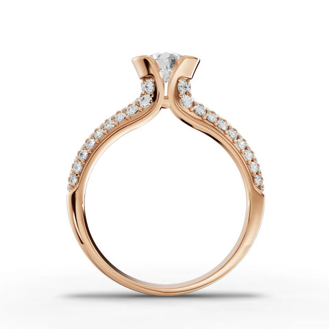 1.02 CT Round Solitaire Pavé Lab Grown Diamond Ring in rose gold, view 3