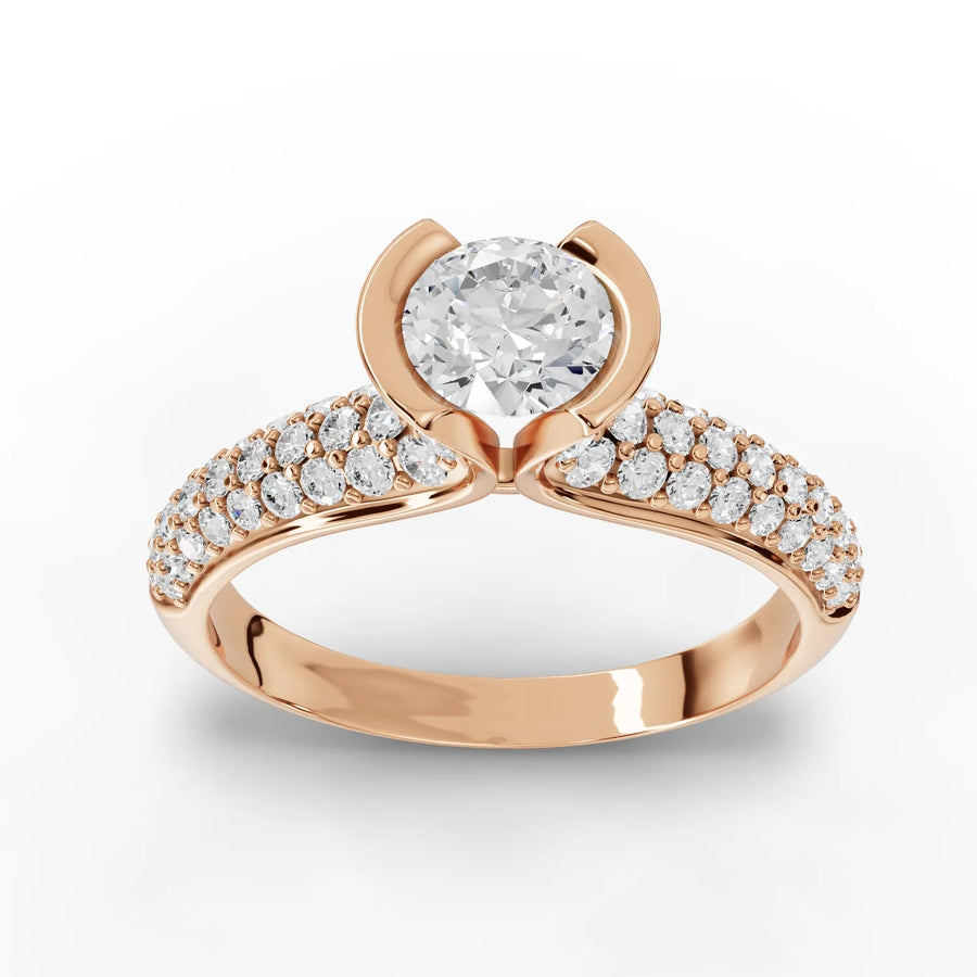 1.02 CT Round Solitaire Pavé Lab Grown Diamond Ring in rose gold