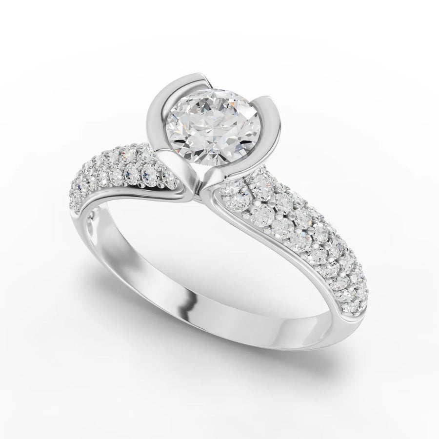 1.02 CT Round Solitaire Pavé Lab Grown Diamond Ring in white gold, view 2