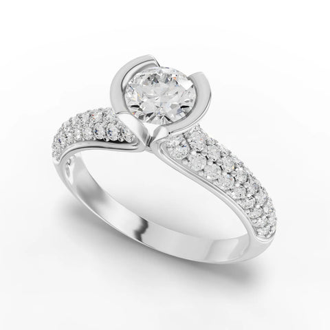 1.02 CT Round Solitaire Pavé Lab Grown Diamond Ring in white gold, view 2