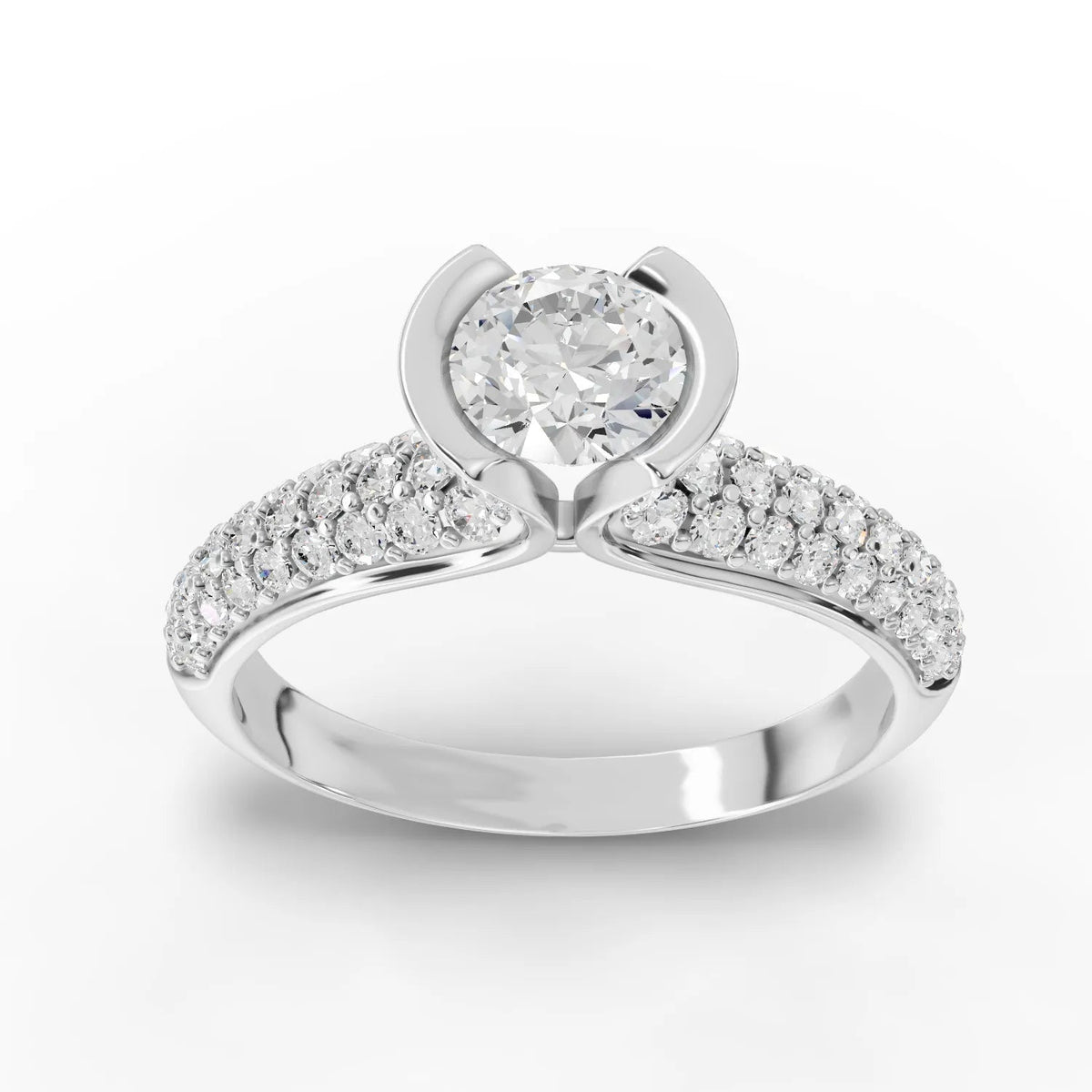 1.02 CT Round Solitaire Pavé Lab Grown Diamond Ring in white gold