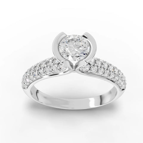 1.02 CT Round Solitaire Pavé Lab Grown Diamond Ring in white gold