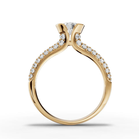 1.02 CT Round Solitaire Pavé Lab Grown Diamond Ring in yellow gold, view 3