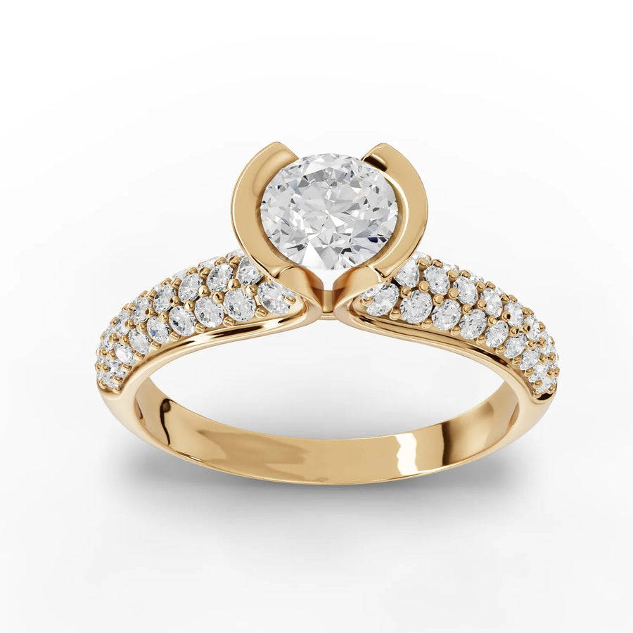 1.02 CT Round Solitaire Pavé Lab Grown Diamond Ring in yellow gold