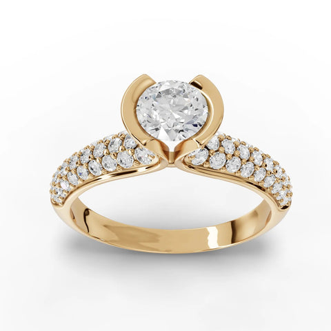 1.02 CT Round Solitaire Pavé Lab Grown Diamond Ring in yellow gold