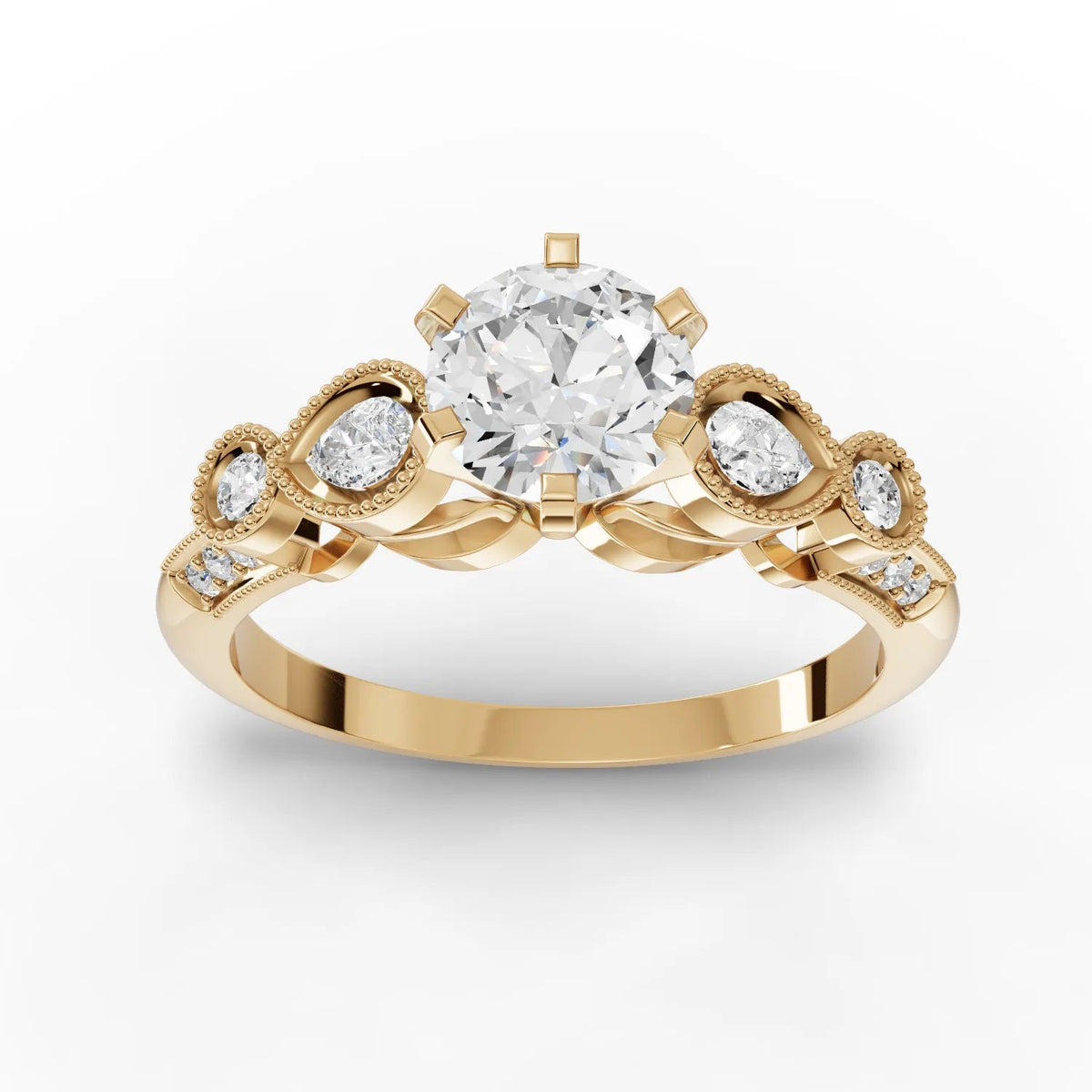 1.04 CT Round Bezel With Side Stone Lab Grown Diamond Ring in rose gold, top view