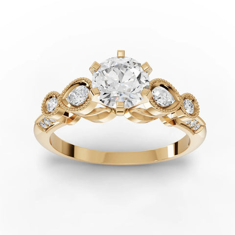 1.04 CT Round Bezel With Side Stone Lab Grown Diamond Ring in rose gold, top view