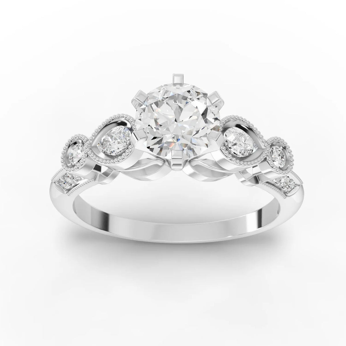 1.04 CT Round Bezel With Side Stone Lab Grown Diamond Ring in white gold