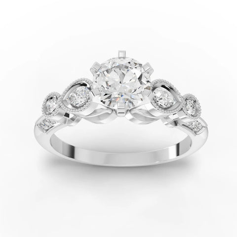 1.04 CT Round Bezel With Side Stone Lab Grown Diamond Ring in white gold