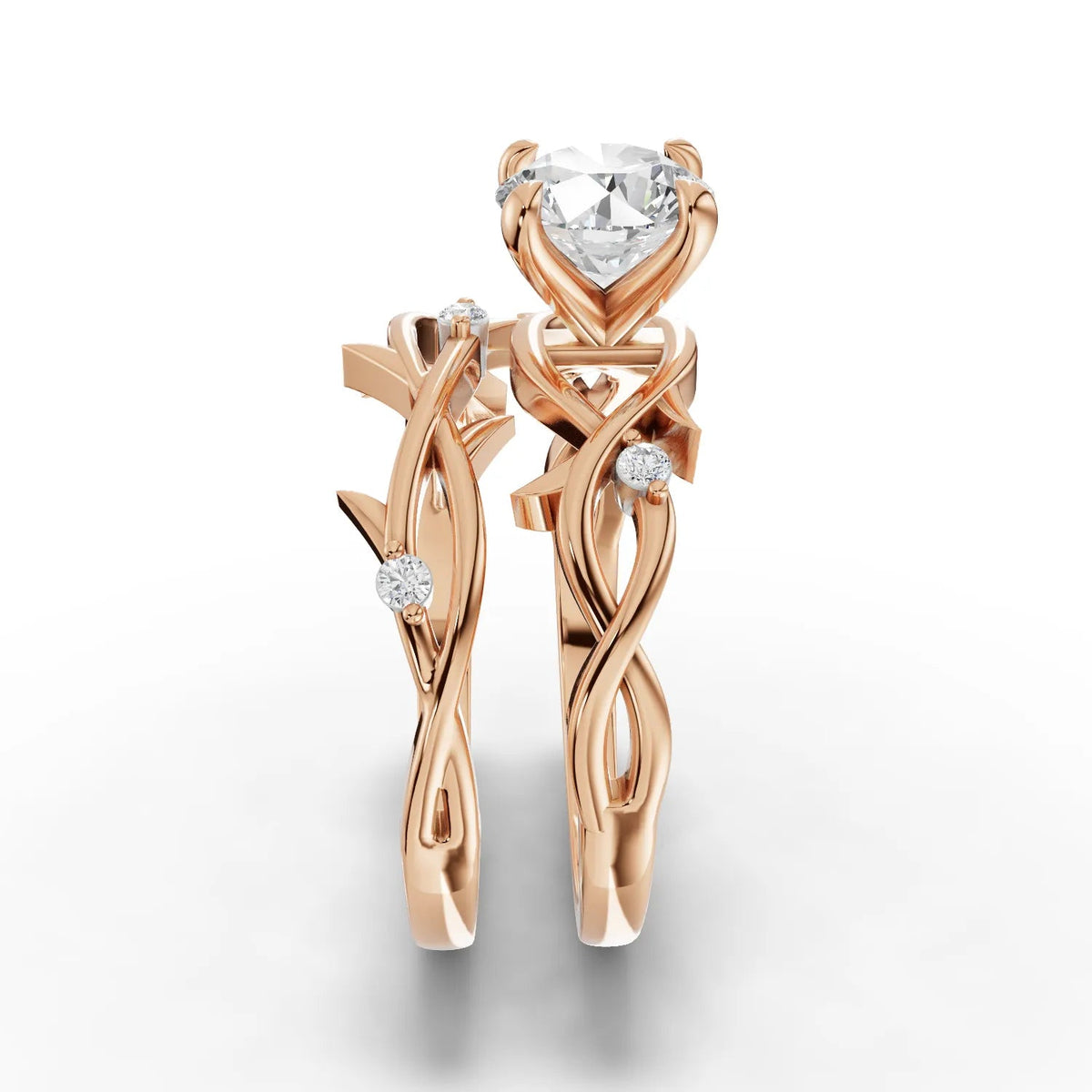 1.06 CT Round Twisted Lab Grown Diamond Bridal Ring Set in rose gold, view 3