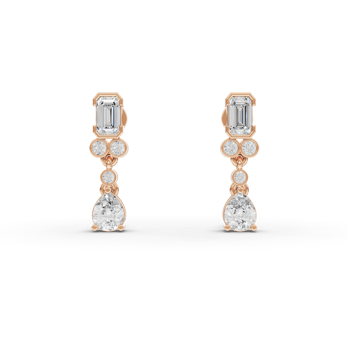 1.07 CT Emerald & Pear Lab Grown Diamond Drop Earrings in rose gold