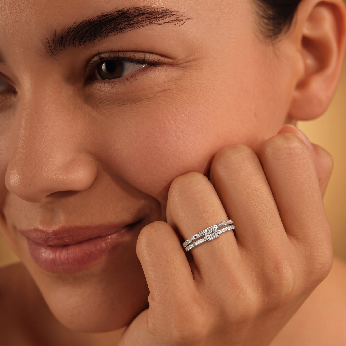 1.07 CT Emerald Lab Grown Diamond Bridal Set, worn on the hand 2