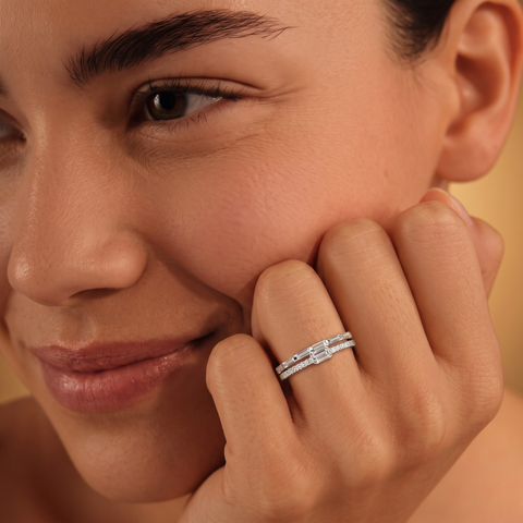 1.07 CT Emerald Lab Grown Diamond Bridal Set, worn on the hand 2