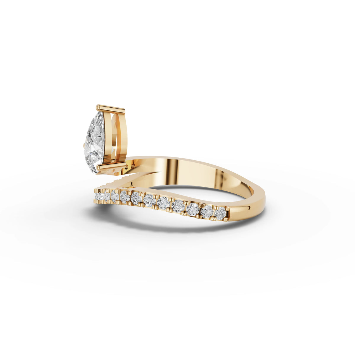 1.08 CT Pear Lab Grown Diamond Split Pavé Ring in yellow gold, view 2