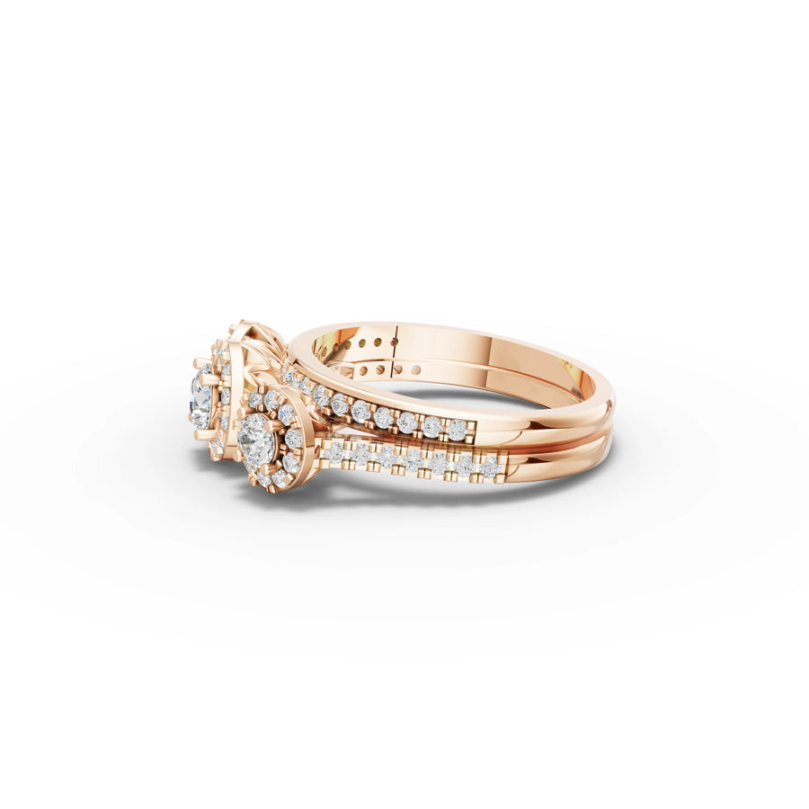 1.08 CT Triple Halo Cluster Lab Grown Diamond Band Ring in rose gold, view 2