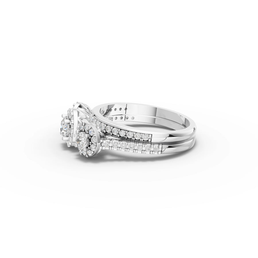 1.08 CT Triple Halo Cluster Lab Grown Diamond Band Ring in white gold, view 2