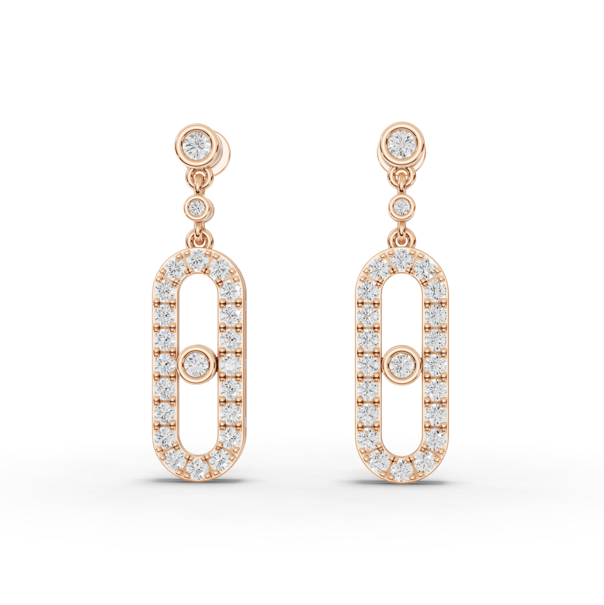 1.09 CT Oval Halo Lab Grown Diamond Drop Earrings in rose gold