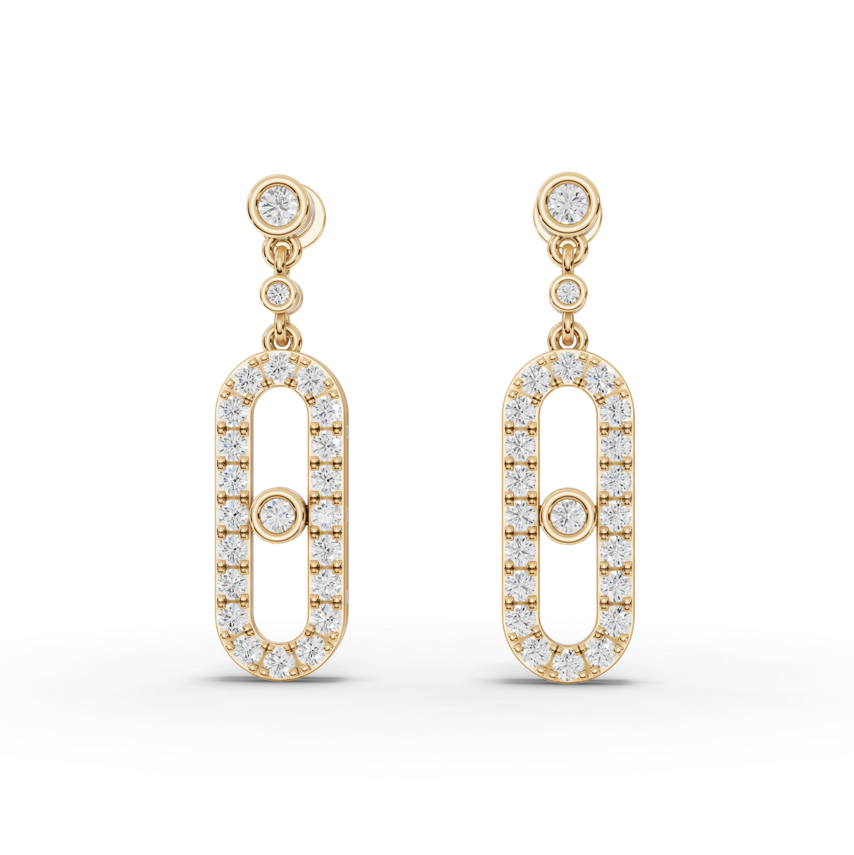 1.09 CT Oval Halo Lab Grown Diamond Drop Earrings in yellow gold
