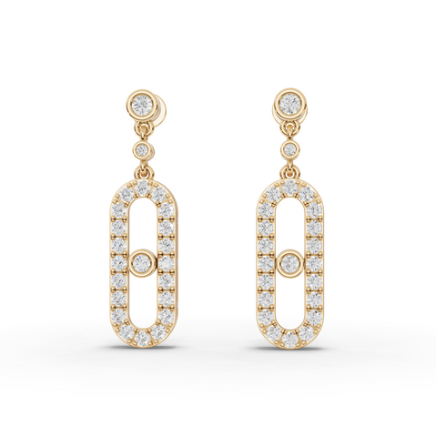 1.09 CT Oval Halo Lab Grown Diamond Drop Earrings in yellow gold