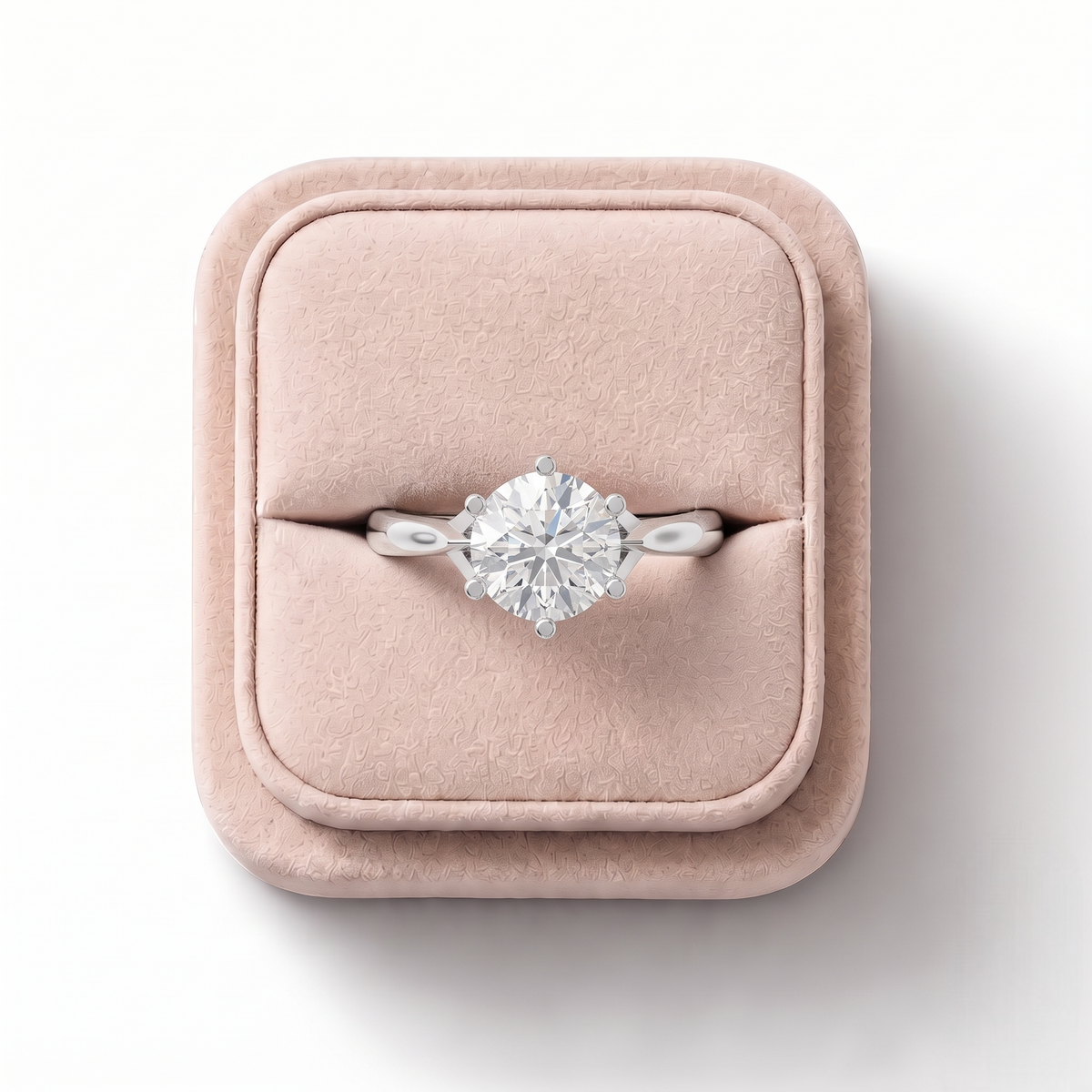 1.09 CT Round Hidden Halo Lab Grown Diamond Ring 1.00 CT Center, on a white background