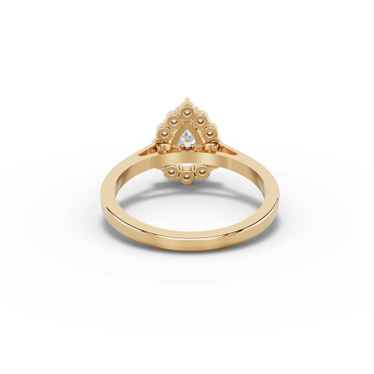 1.12 CT Pear Halo Lab Grown Diamond Ring in yellow gold, view 3