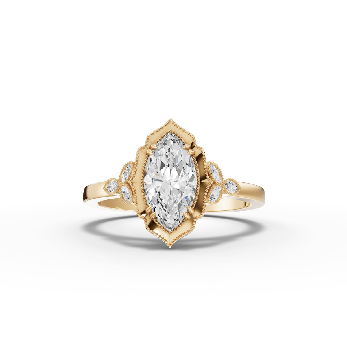 1.13 CT Marquise Solitaire With Side Stone Lab Grown Diamond Ring 1.00 CT Center in yellow gold