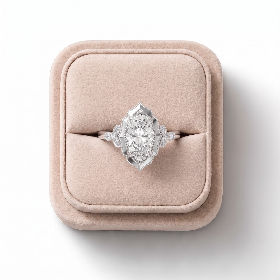 1.13 CT Marquise Solitaire With Side Stone Lab Grown Diamond Ring 1.00 CT Center, on a white background