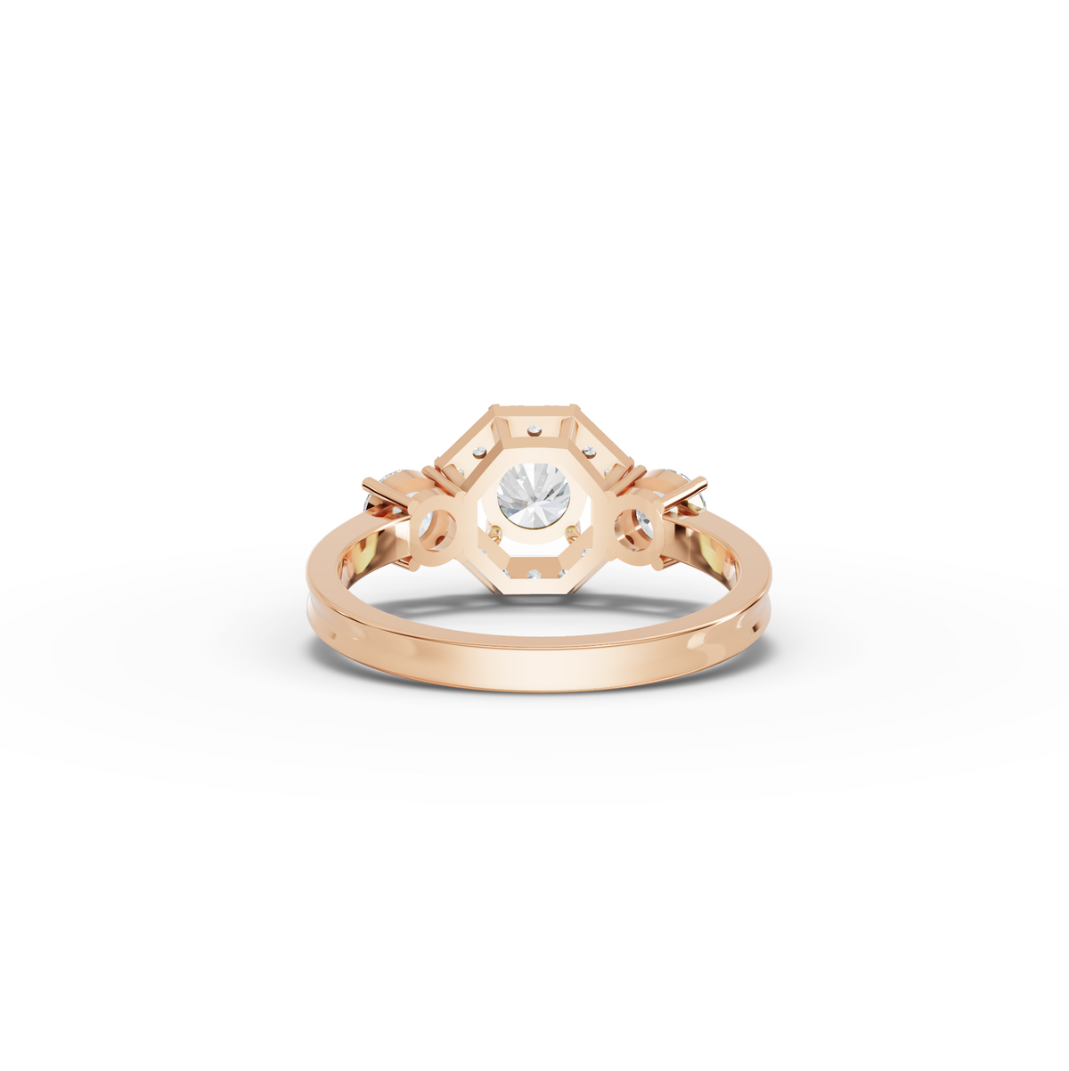 1.16 CT Hexagon Halo Three Stone Lab Grown Diamond Ring, view 6