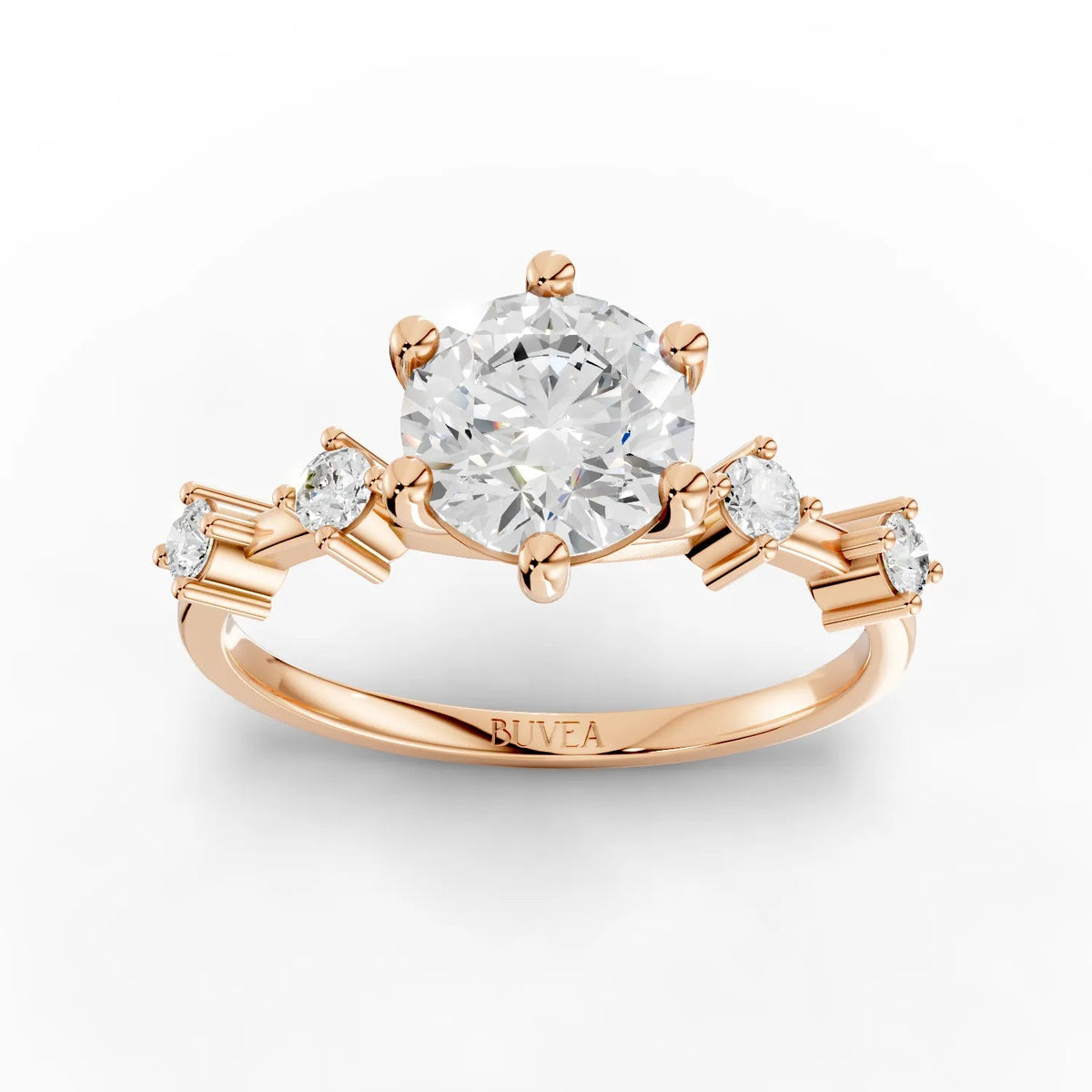 1.16 CT round solitaire lab diamond ring in rose gold, featuring a 1 CT center stone and accent diamonds on a sleek band.