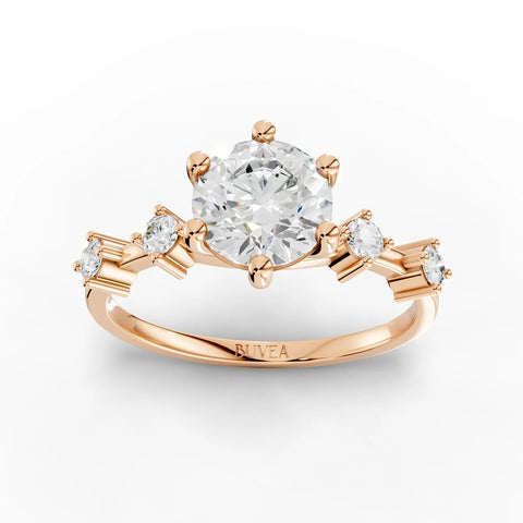 1.16 CT round solitaire lab diamond ring in rose gold, featuring a 1 CT center stone and accent diamonds on a sleek band.