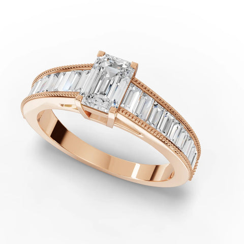 Emerald channel-set diamond ring rose gold angle