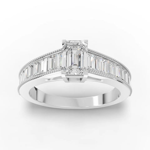 1.18 CT Emerald Milgrain Baguette Lab Grown Diamond Ring in white gold