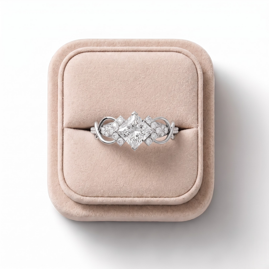 1.18 CT Princess Solitaire Lab Grown Diamond Ring, on a white background