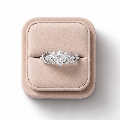 1.18 CT Princess Solitaire Lab Grown Diamond Ring, on a white background
