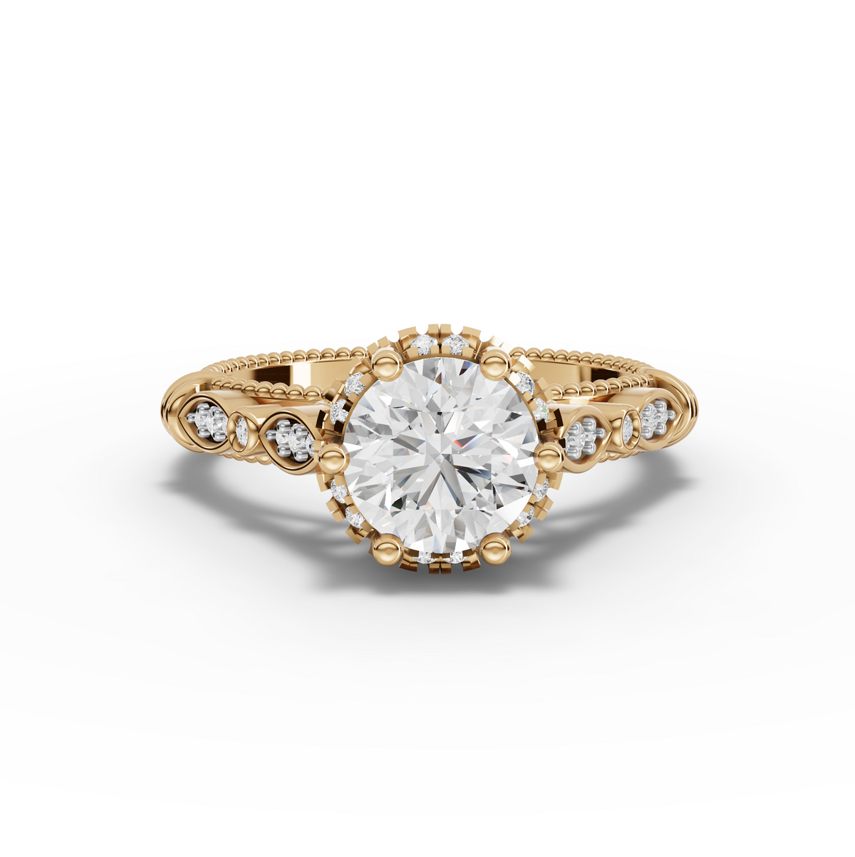 1.19 CT Round Hidden Halo Lab Grown Diamond Ring 1.00 CT Center in yellow gold