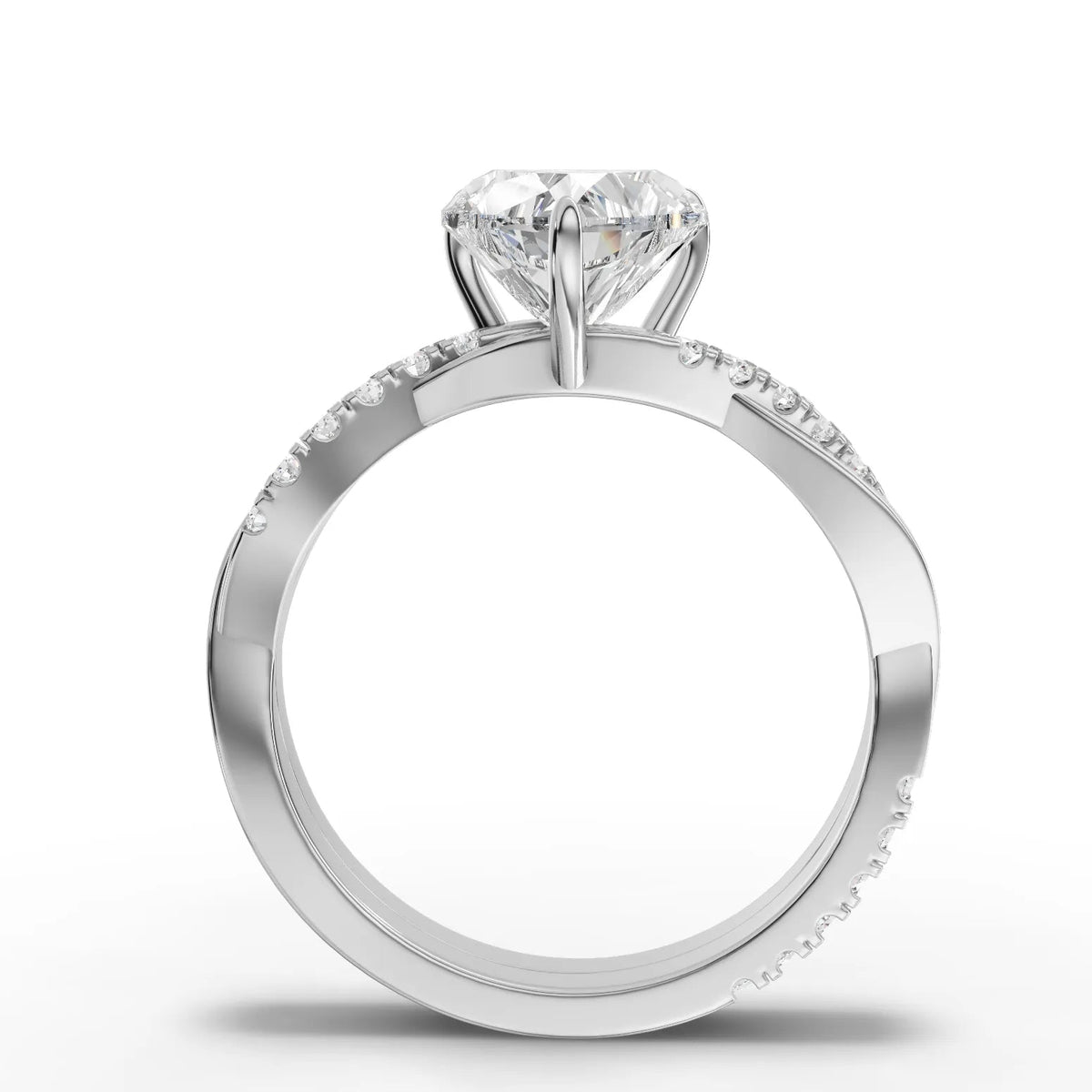 1.20 CT Heart Solitaire Pavé Lab Grown Diamond Ring in white gold, close-up 2