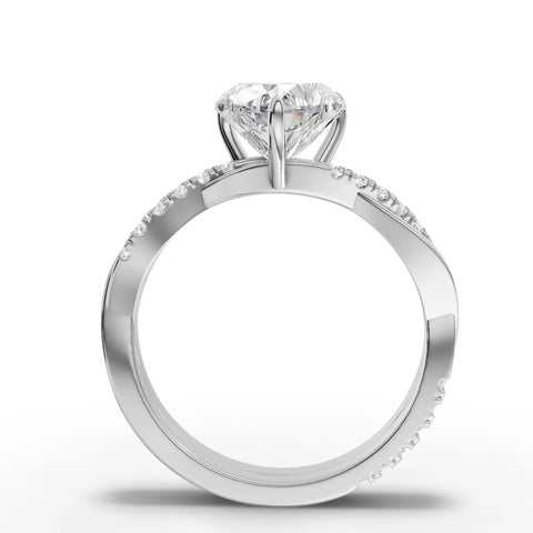 1.20 CT Heart Solitaire Pavé Lab Grown Diamond Ring in white gold, close-up 2