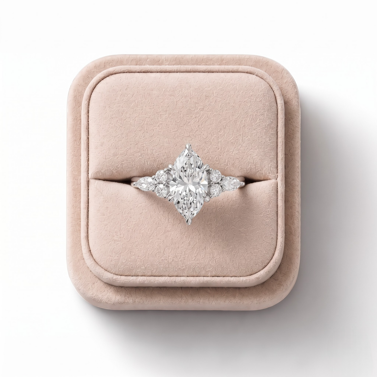 1.20 CT Marquise Solitaire Lab Grown Diamond Accent Ring in white gold, view 2
