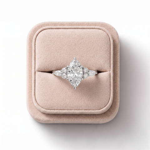 1.20 CT Marquise Solitaire Lab Grown Diamond Accent Ring in white gold, view 2