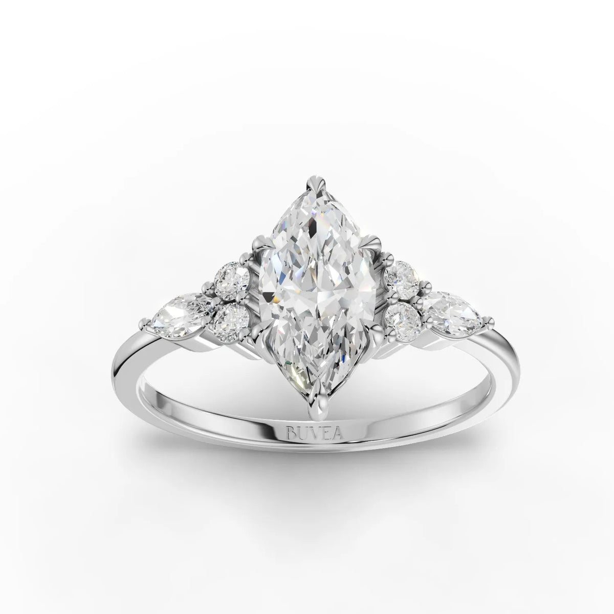 1.20 CT Marquise Solitaire Lab Grown Diamond Accent Ring in white gold