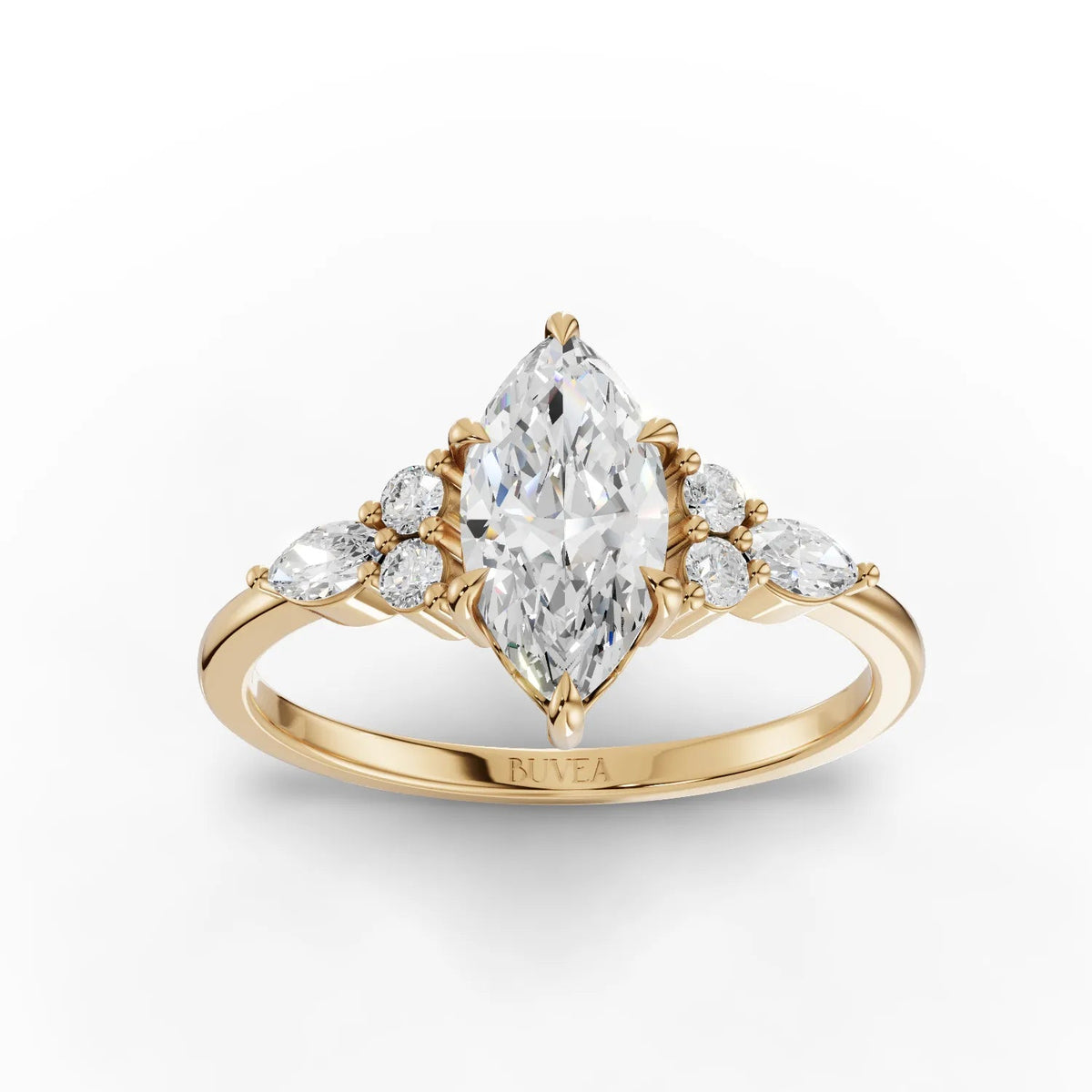 1.20 CT Marquise Solitaire Lab Grown Diamond Accent Ring in yellow gold