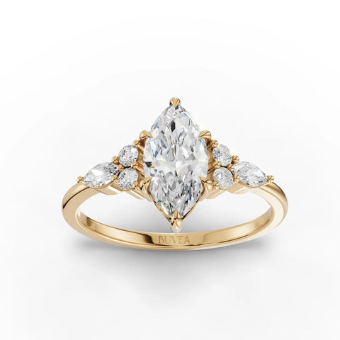 1.20 CT Marquise Solitaire Lab Grown Diamond Accent Ring in yellow gold