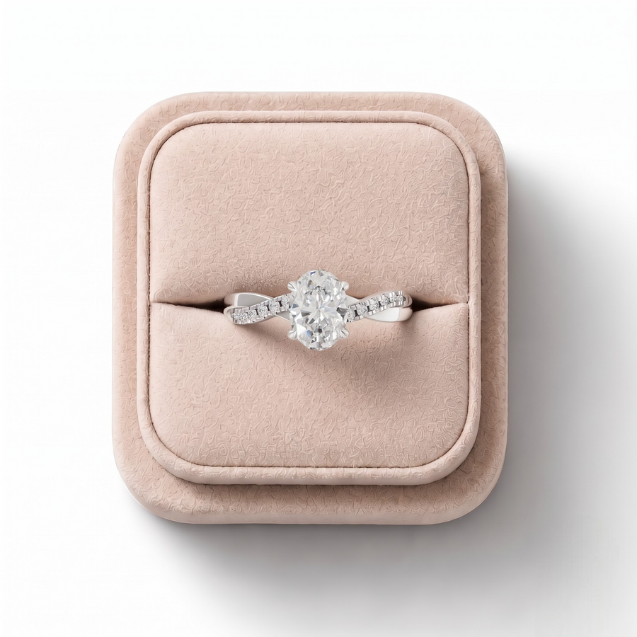 1.20 CT Oval With Side Pavé Lab Grown Diamond Band 1.00 CT Center, on a white background