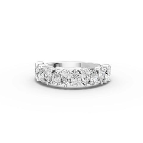 1.20 ct pear lab diamond half eternity band with pear-shaped stones in a refined stacked ring design