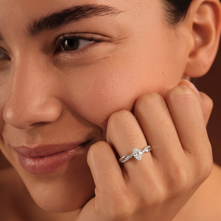 1.20 CT Pear With Side Pavé Lab Grown Diamond Band 1.00 CT Center, worn on the hand 2