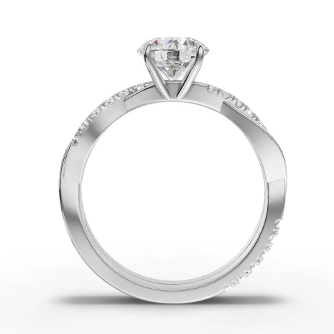 1.20 CT Round Twist Pavé Lab Grown Diamond Ring in white gold, close-up 2