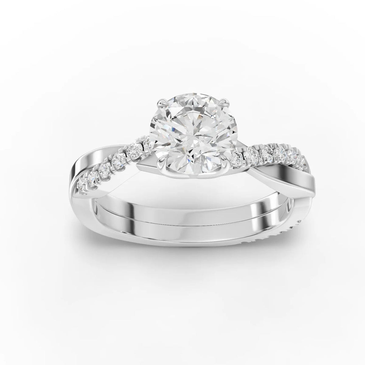 1.20 CT Round Twist Pavé Lab Grown Diamond Ring in white gold