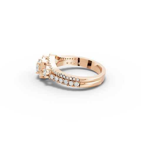 1.21 CT Round Halo With Pavé Lab Grown Diamond Band Set in rose gold, view 2
