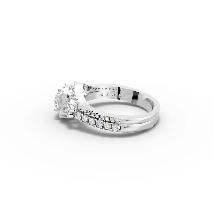 1.21 CT Round Halo With Pavé Lab Grown Diamond Band Set in white gold, view 2