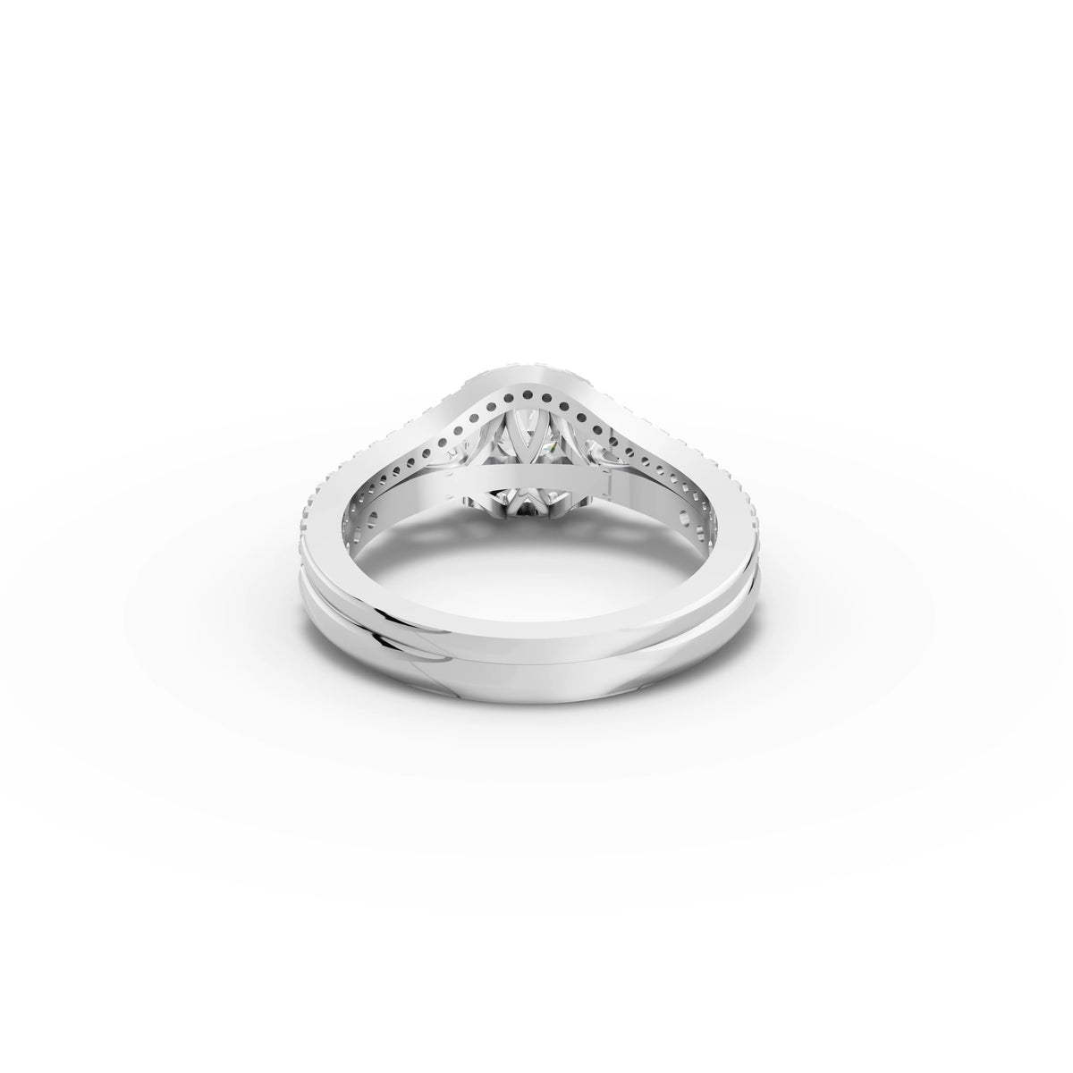 1.21 CT Round Halo With Pavé Lab Grown Diamond Band Set in white gold, view 3